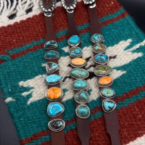 Handmade Turquoise & Sterling Silver Leather Bracelet~ Multi Color Turquoise